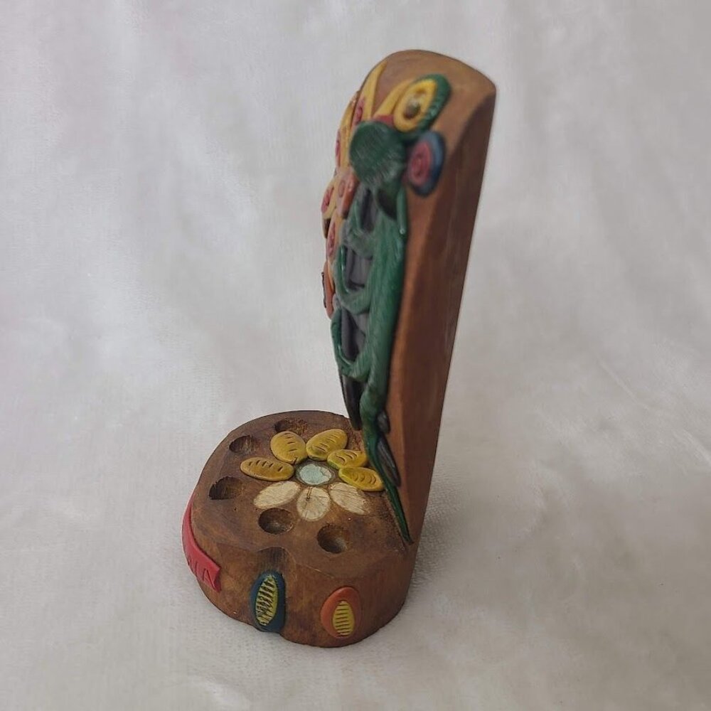Guatemala Hand Carved Wooden Quetzal Bird Incense Holder Folk Art - Picture 4 of 11